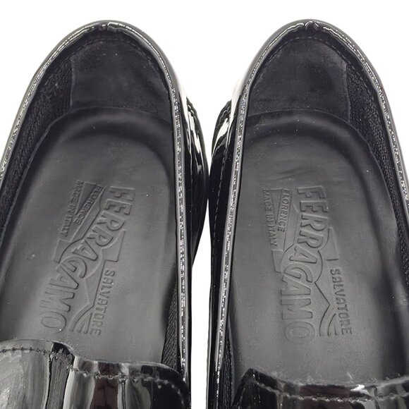 Salvatore Ferragamo Mens 8D Black Patent Leather Gancini Bit Loafers Dress Shoes main image 5